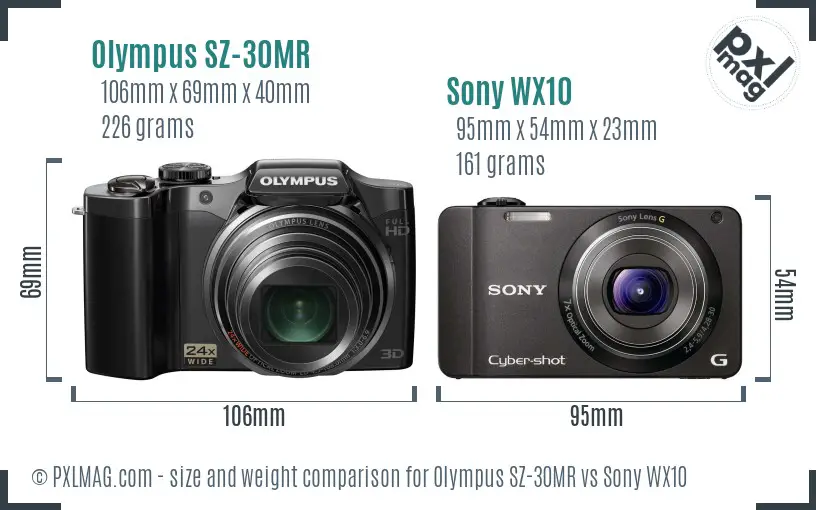 Olympus SZ-30MR vs Sony WX10 size comparison