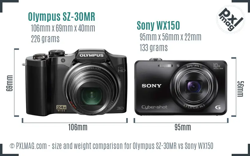 Olympus SZ-30MR vs Sony WX150 size comparison