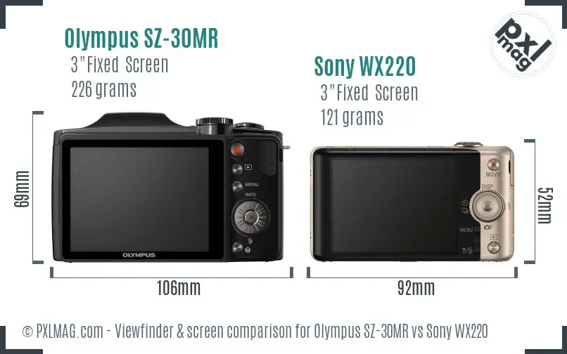 Olympus SZ-30MR vs Sony WX220 Screen and Viewfinder comparison