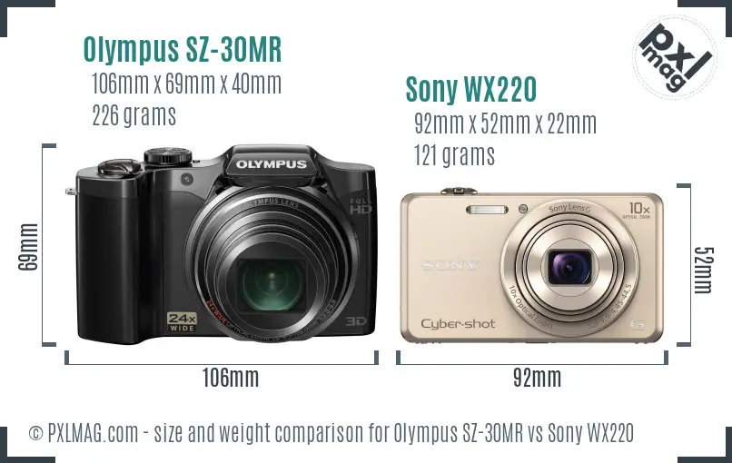 Olympus SZ-30MR vs Sony WX220 size comparison