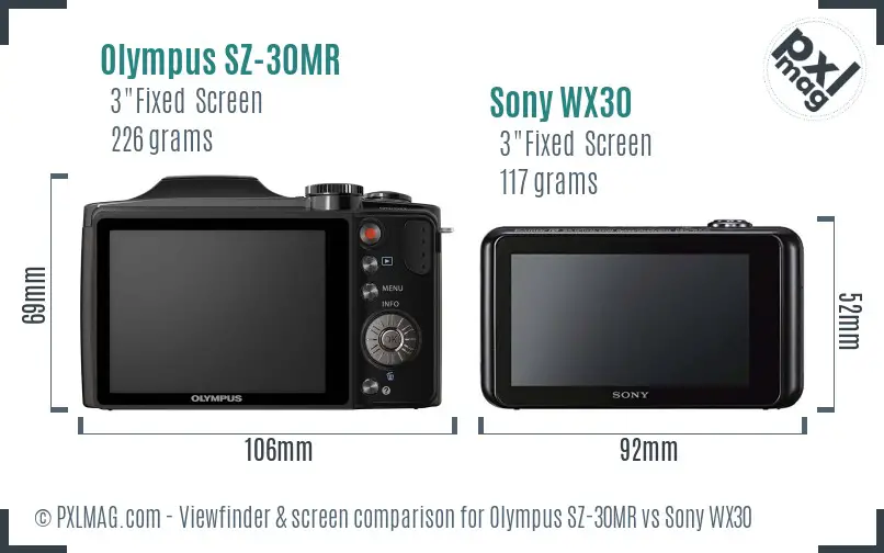 Olympus SZ-30MR vs Sony WX30 Screen and Viewfinder comparison