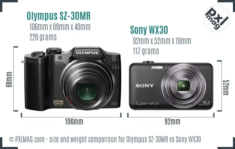 Olympus SZ-30MR vs Sony WX30 size comparison