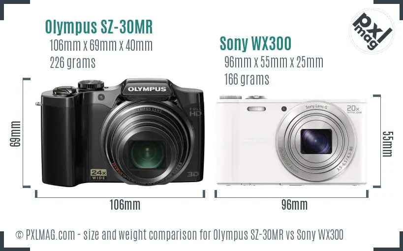 Olympus SZ-30MR vs Sony WX300 size comparison