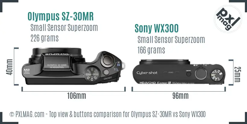 Olympus SZ-30MR vs Sony WX300 top view buttons comparison