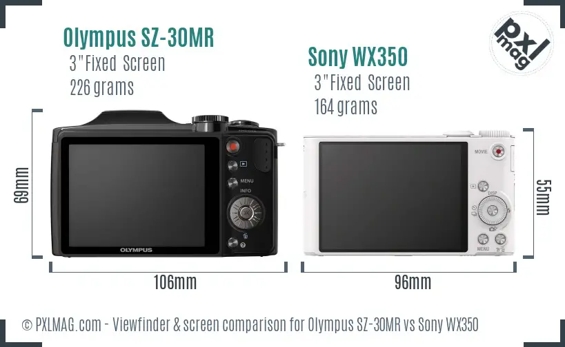 Olympus SZ-30MR vs Sony WX350 Screen and Viewfinder comparison
