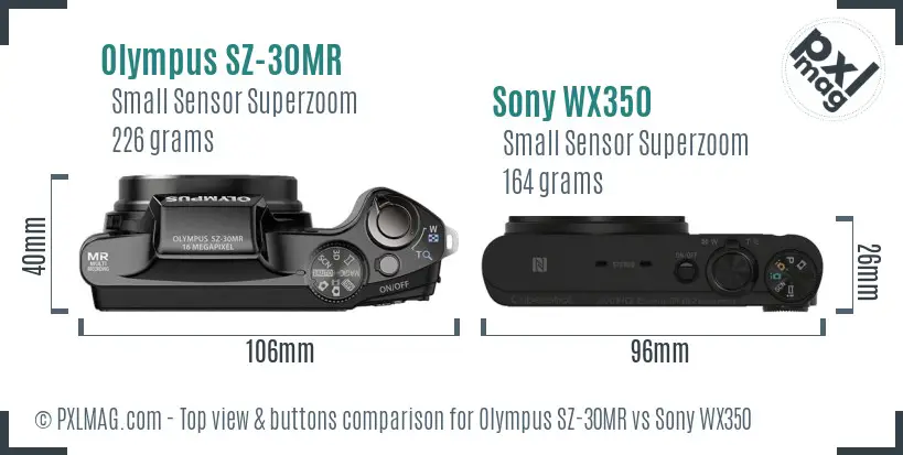 Olympus SZ-30MR vs Sony WX350 top view buttons comparison