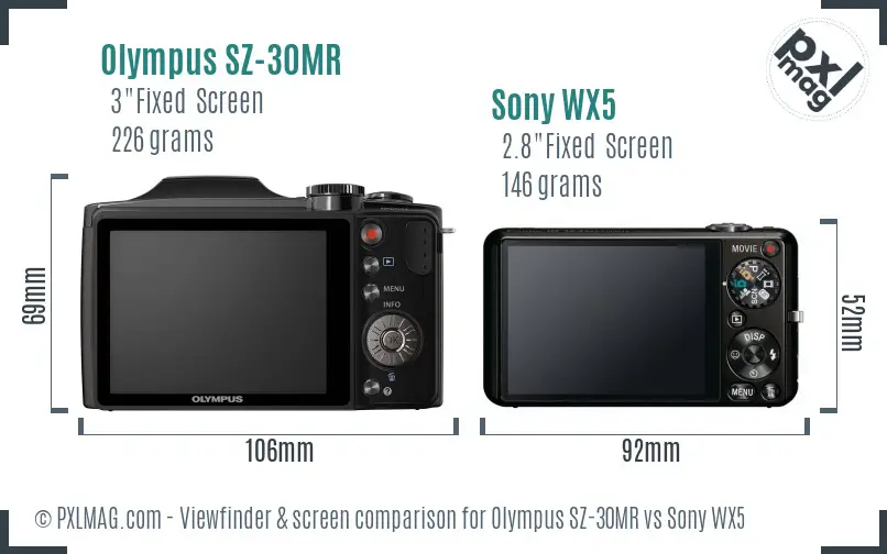 Olympus SZ-30MR vs Sony WX5 Screen and Viewfinder comparison