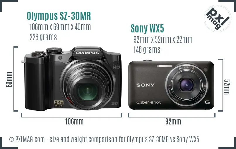 Olympus SZ-30MR vs Sony WX5 size comparison