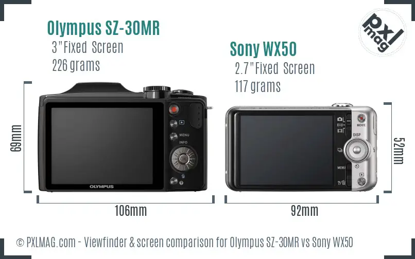Olympus SZ-30MR vs Sony WX50 Screen and Viewfinder comparison