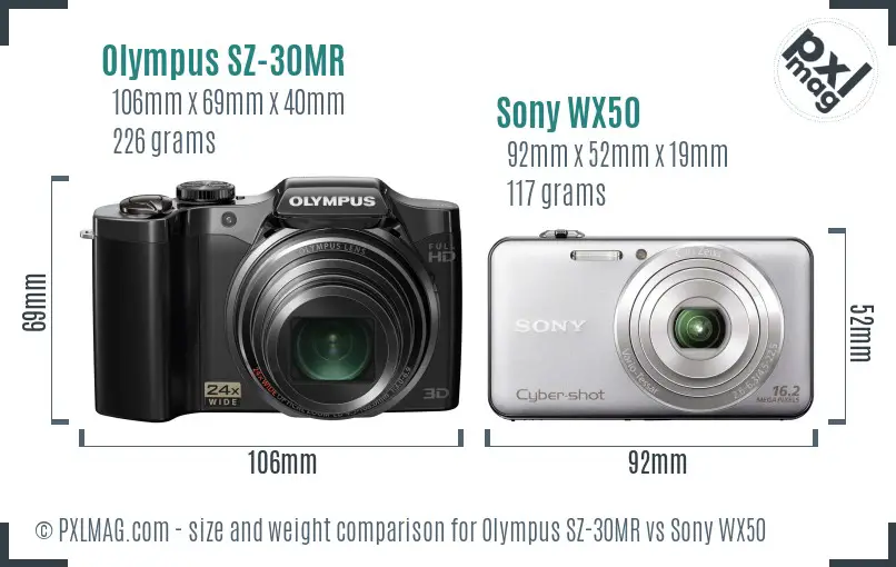 Olympus SZ-30MR vs Sony WX50 size comparison