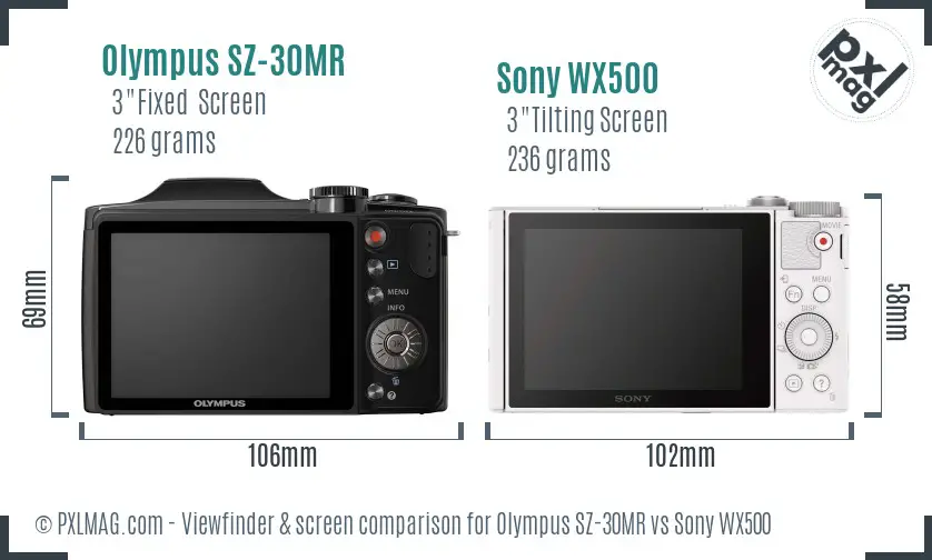 Olympus SZ-30MR vs Sony WX500 Screen and Viewfinder comparison