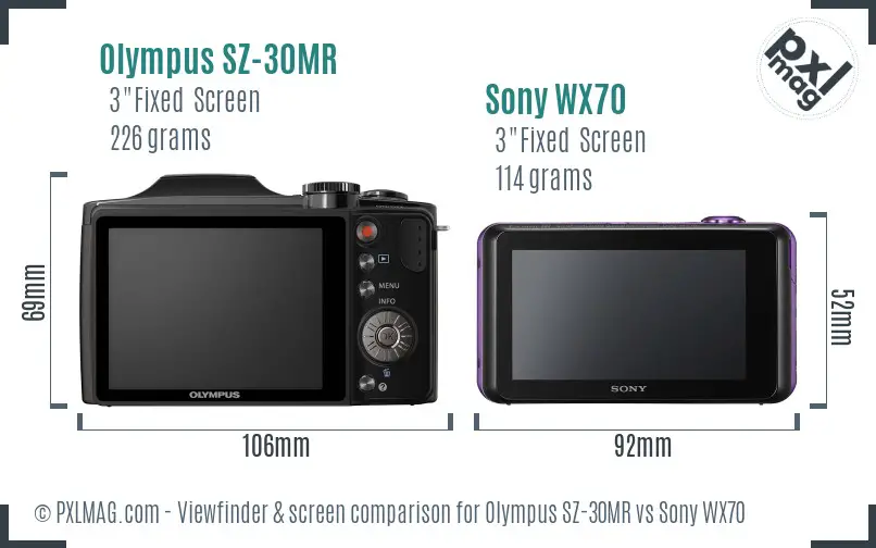 Olympus SZ-30MR vs Sony WX70 Screen and Viewfinder comparison