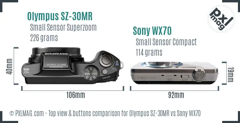 Olympus SZ-30MR vs Sony WX70 top view buttons comparison