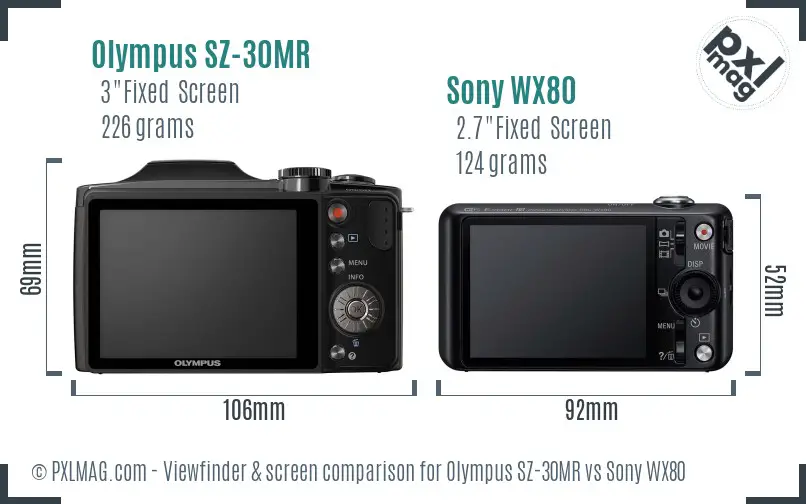 Olympus SZ-30MR vs Sony WX80 Screen and Viewfinder comparison