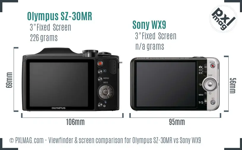 Olympus SZ-30MR vs Sony WX9 Screen and Viewfinder comparison