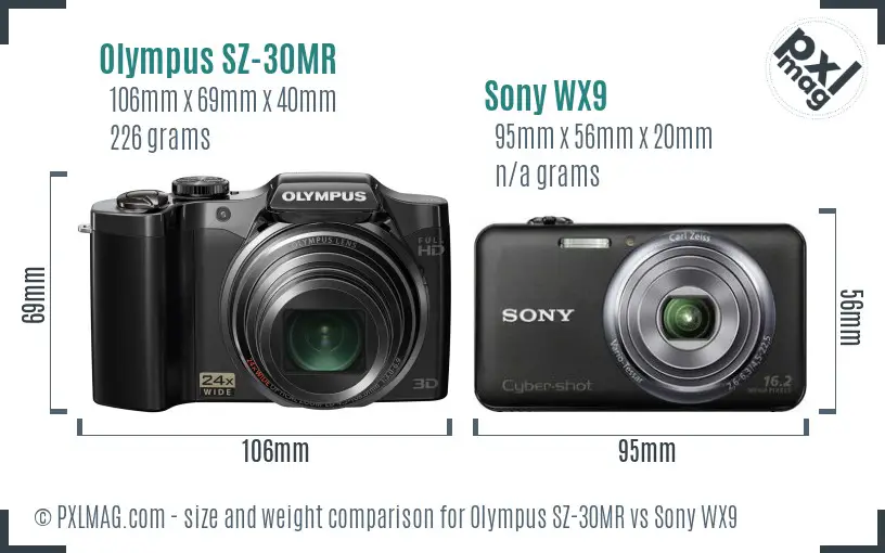 Olympus SZ-30MR vs Sony WX9 size comparison