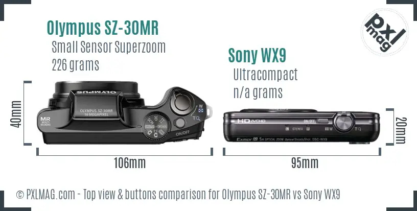 Olympus SZ-30MR vs Sony WX9 top view buttons comparison