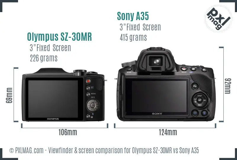 Olympus SZ-30MR vs Sony A35 Screen and Viewfinder comparison