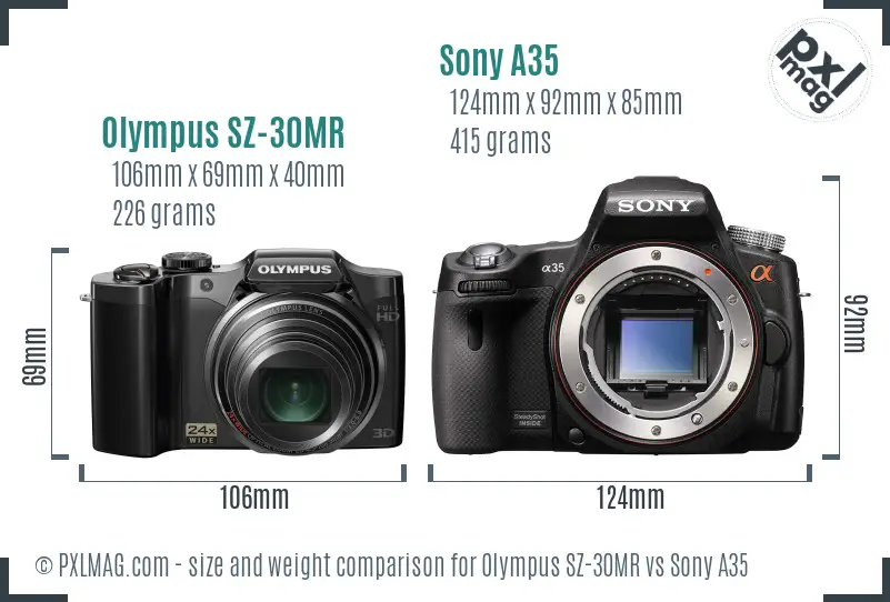 Olympus SZ-30MR vs Sony A35 size comparison