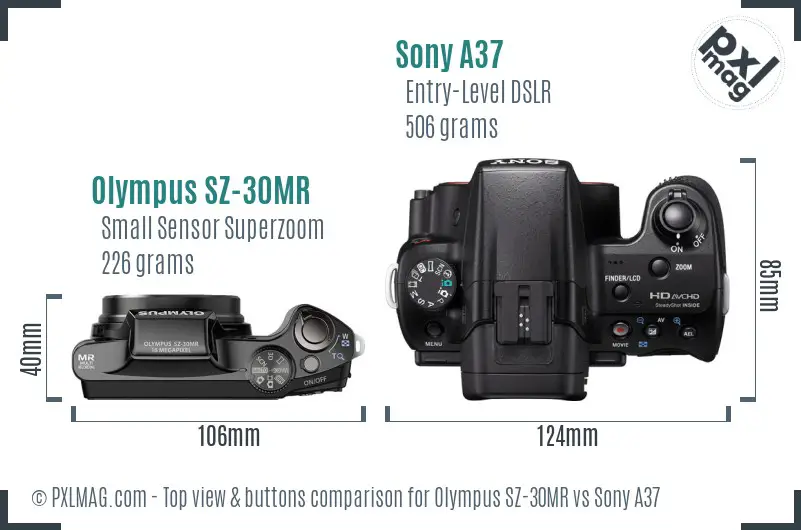 Olympus SZ-30MR vs Sony A37 top view buttons comparison