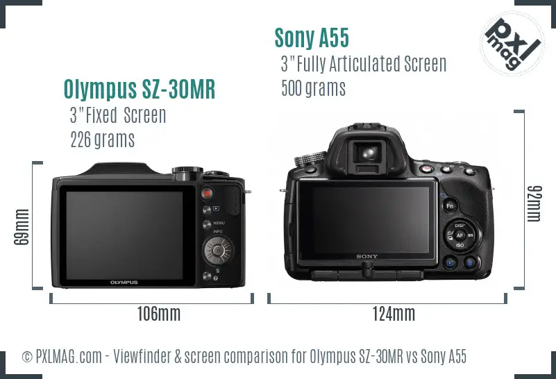 Olympus SZ-30MR vs Sony A55 Screen and Viewfinder comparison