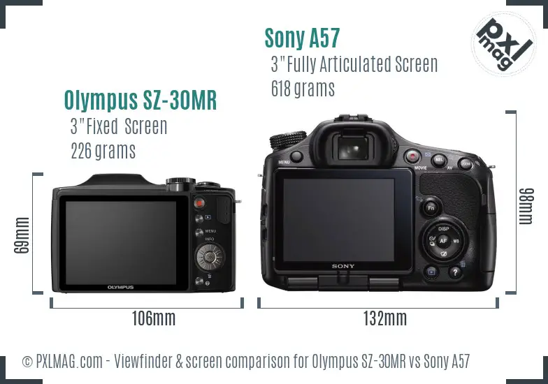 Olympus SZ-30MR vs Sony A57 Screen and Viewfinder comparison