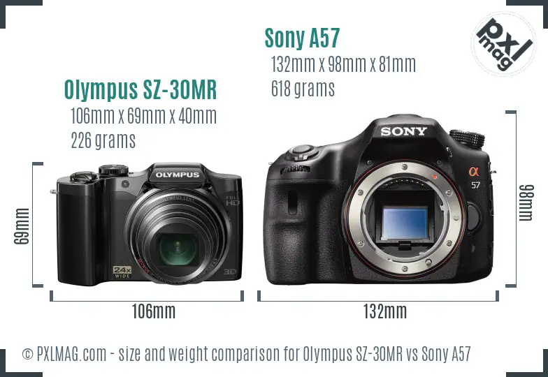 Olympus SZ-30MR vs Sony A57 size comparison