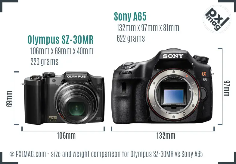 Olympus SZ-30MR vs Sony A65 size comparison
