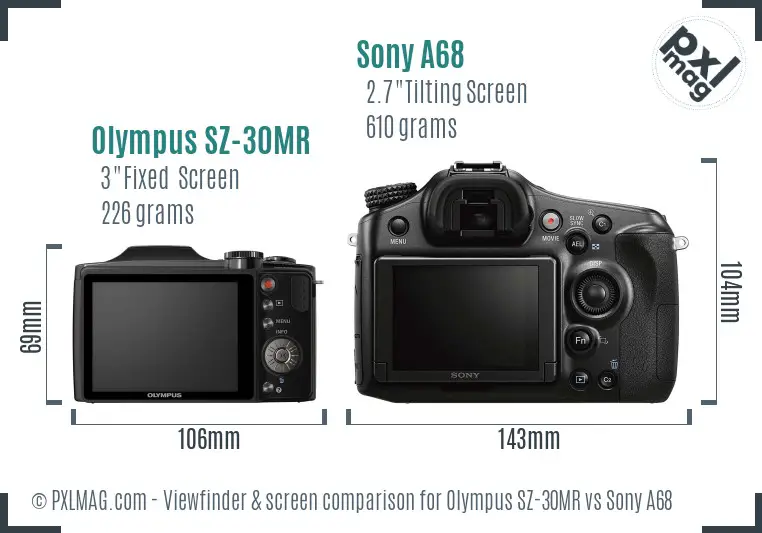 Olympus SZ-30MR vs Sony A68 Screen and Viewfinder comparison