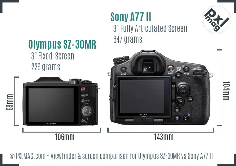 Olympus SZ-30MR vs Sony A77 II Screen and Viewfinder comparison