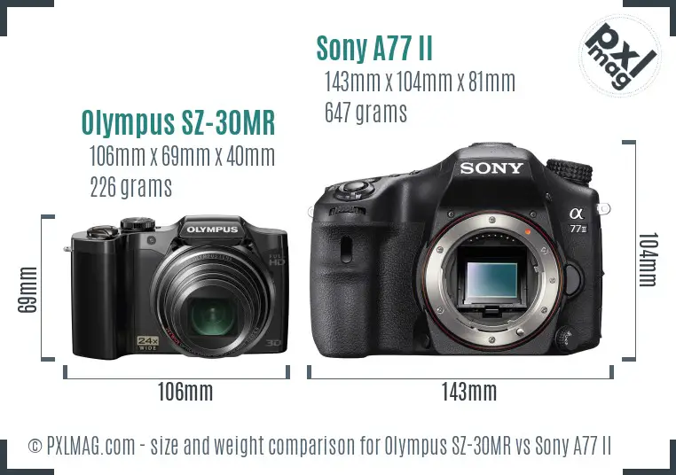 Olympus SZ-30MR vs Sony A77 II size comparison