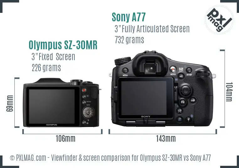 Olympus SZ-30MR vs Sony A77 Screen and Viewfinder comparison