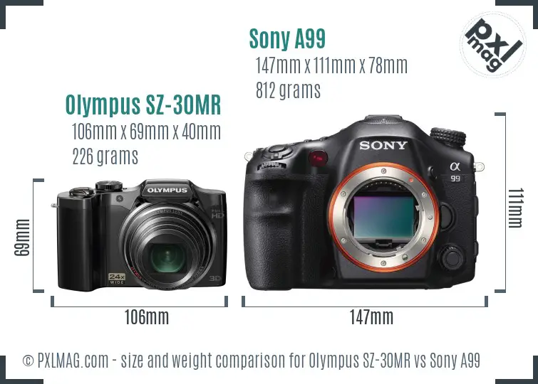 Olympus SZ-30MR vs Sony A99 size comparison