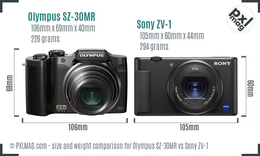 Olympus SZ-30MR vs Sony ZV-1 size comparison