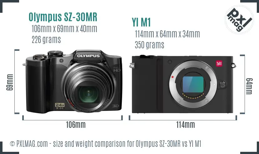 Olympus SZ-30MR vs YI M1 size comparison