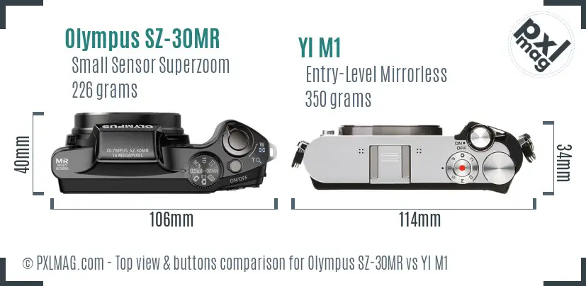 Olympus SZ-30MR vs YI M1 top view buttons comparison
