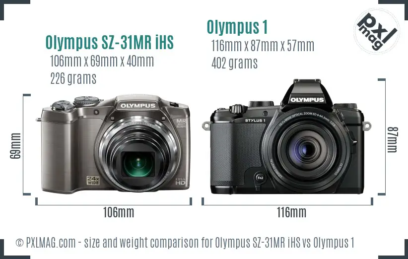 Olympus SZ-31MR iHS vs Olympus 1 size comparison