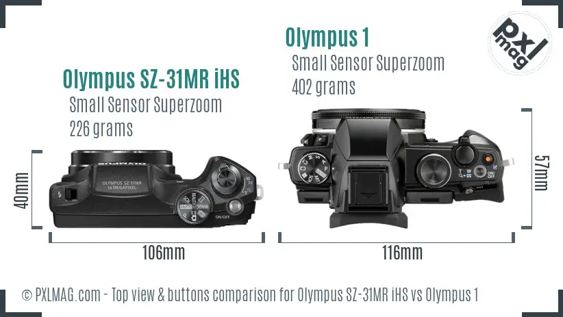 Olympus SZ-31MR iHS vs Olympus 1 top view buttons comparison