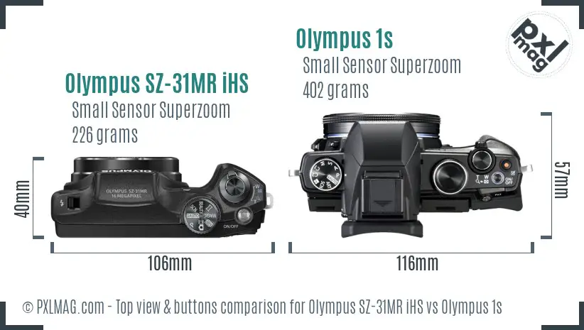 Olympus SZ-31MR iHS vs Olympus 1s top view buttons comparison