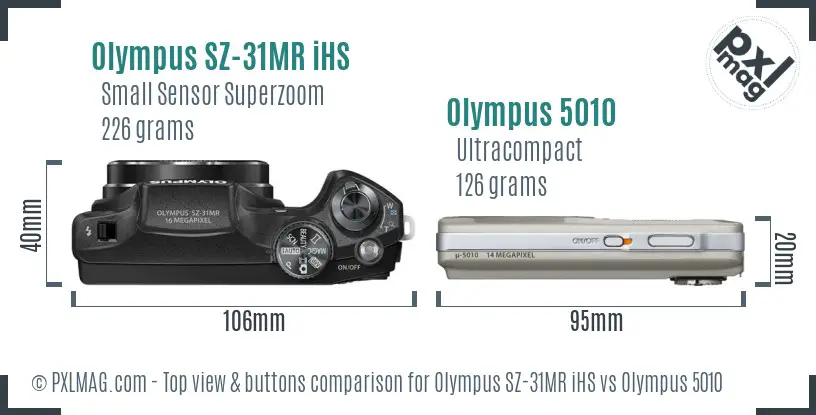 Olympus SZ-31MR iHS vs Olympus 5010 top view buttons comparison