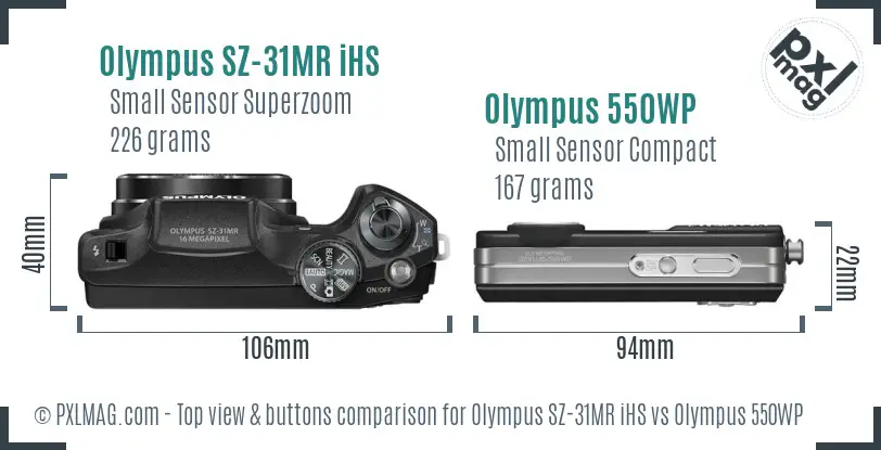Olympus SZ-31MR iHS vs Olympus 550WP top view buttons comparison