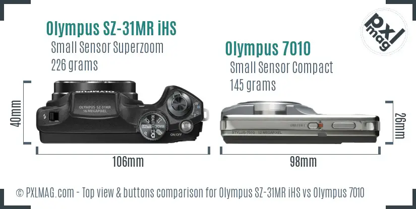 Olympus SZ-31MR iHS vs Olympus 7010 top view buttons comparison