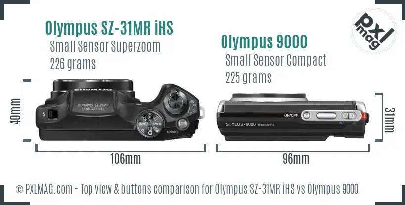 Olympus SZ-31MR iHS vs Olympus 9000 top view buttons comparison
