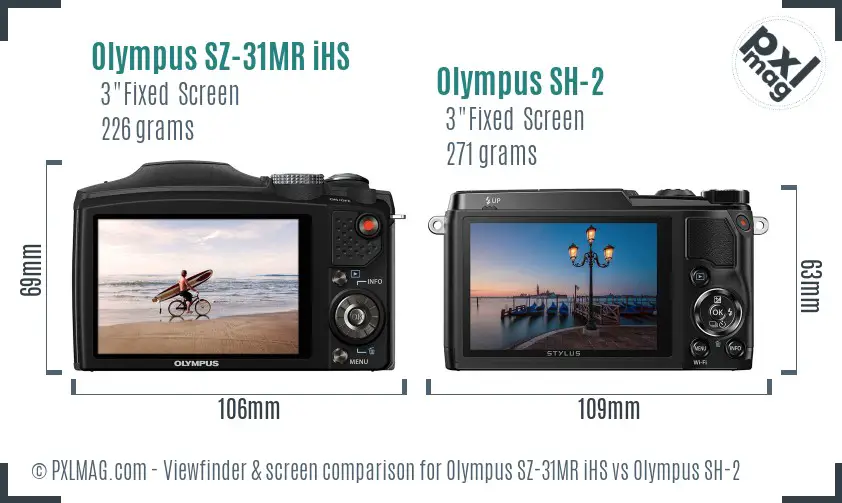 Olympus SZ-31MR iHS vs Olympus SH-2 Screen and Viewfinder comparison