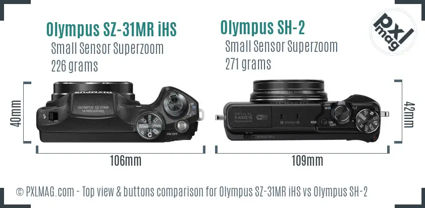 Olympus SZ-31MR iHS vs Olympus SH-2 top view buttons comparison