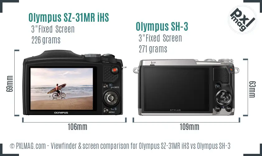 Olympus SZ-31MR iHS vs Olympus SH-3 Screen and Viewfinder comparison