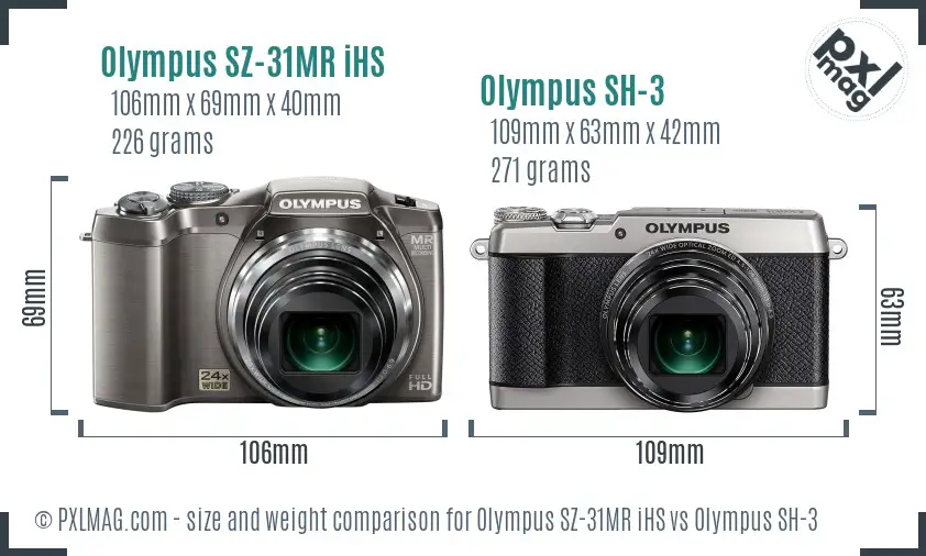 Olympus SZ-31MR iHS vs Olympus SH-3 size comparison