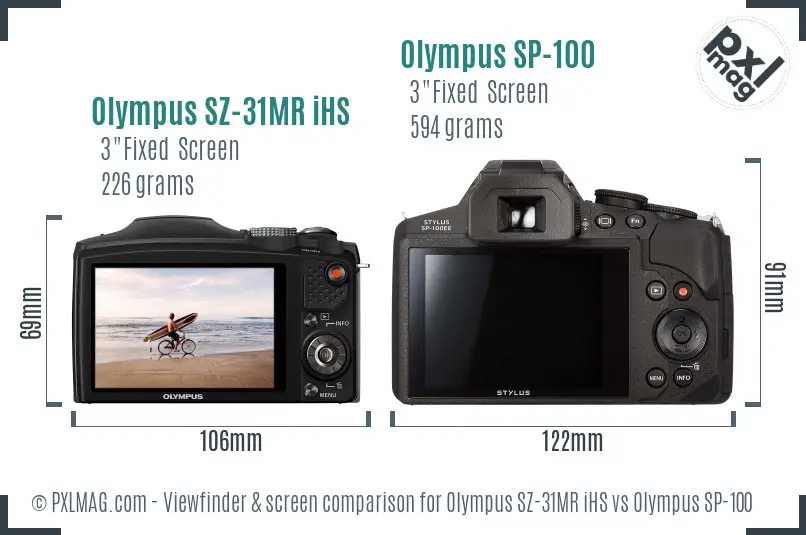 Olympus SZ-31MR iHS vs Olympus SP-100 Screen and Viewfinder comparison