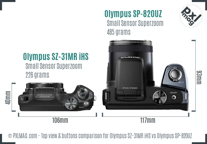 Olympus SZ-31MR iHS vs Olympus SP-820UZ top view buttons comparison