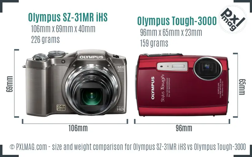 Olympus SZ-31MR iHS vs Olympus Tough-3000 size comparison